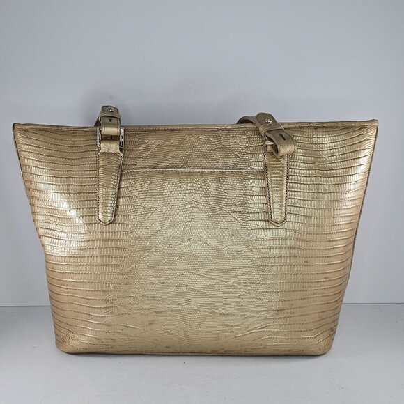 Brahmin Medium Classy Asher Leather Shoulder Tote Bag Gold Tones Calf Hair - Picture 9 of 16